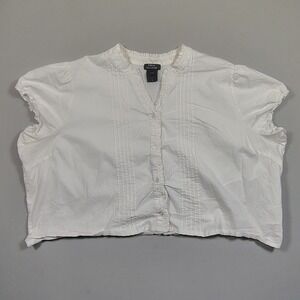 Social Collision Blouse Women 5 White Ruffle Pintuck Cap Sleeve Cotton Blend